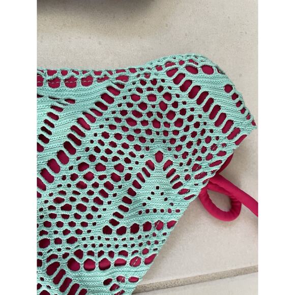 Apollo Swim Bikini Swimsuit Color Block Mesh Plunge Swimwear - Picture 9 of 11